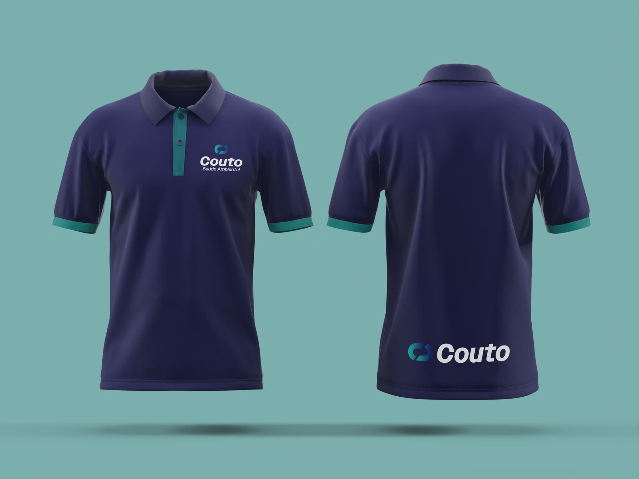 Camisas polo azul-marinho com a marca Couto no peito e nas costas