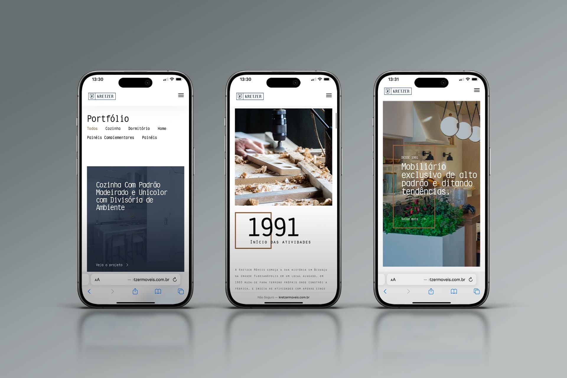Site da Kretzer Móveis em celular