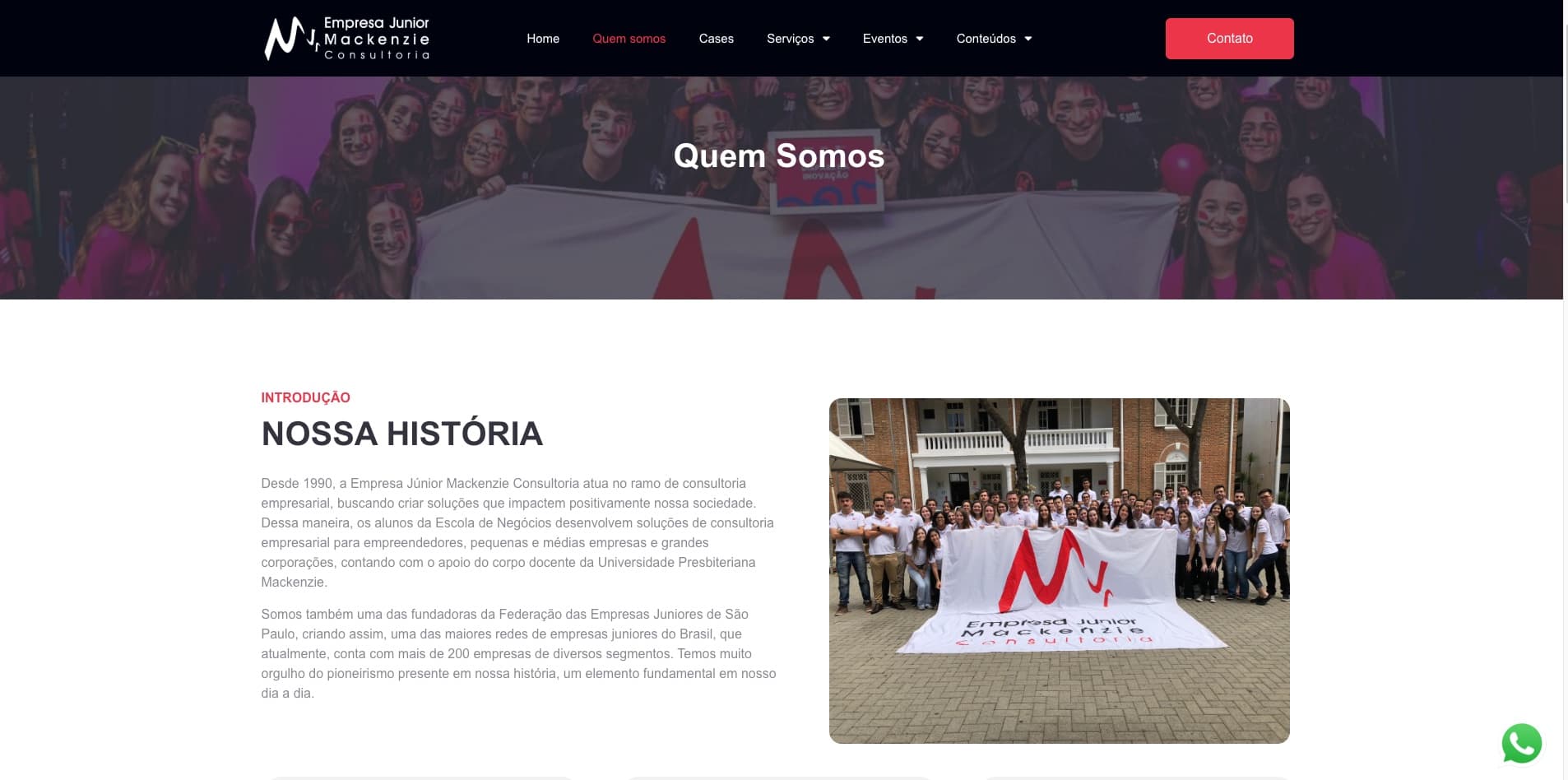 Segunda tela do site da Makenzie