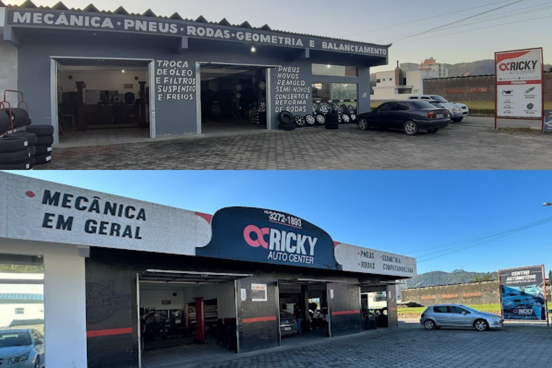 Fachada do Ricky Autocenter antes e depois do reposicionamento