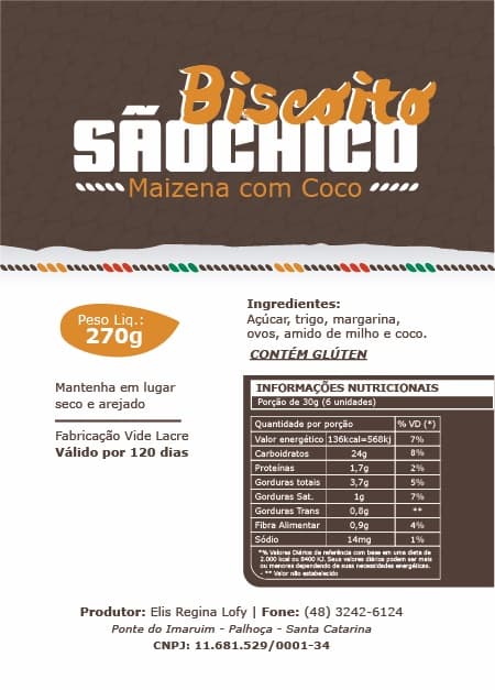 Rótulo de produto da São Chico Franquia