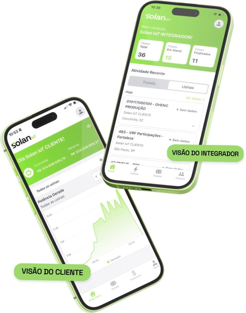 Visão mobile do integrador na plataforma solan IoT