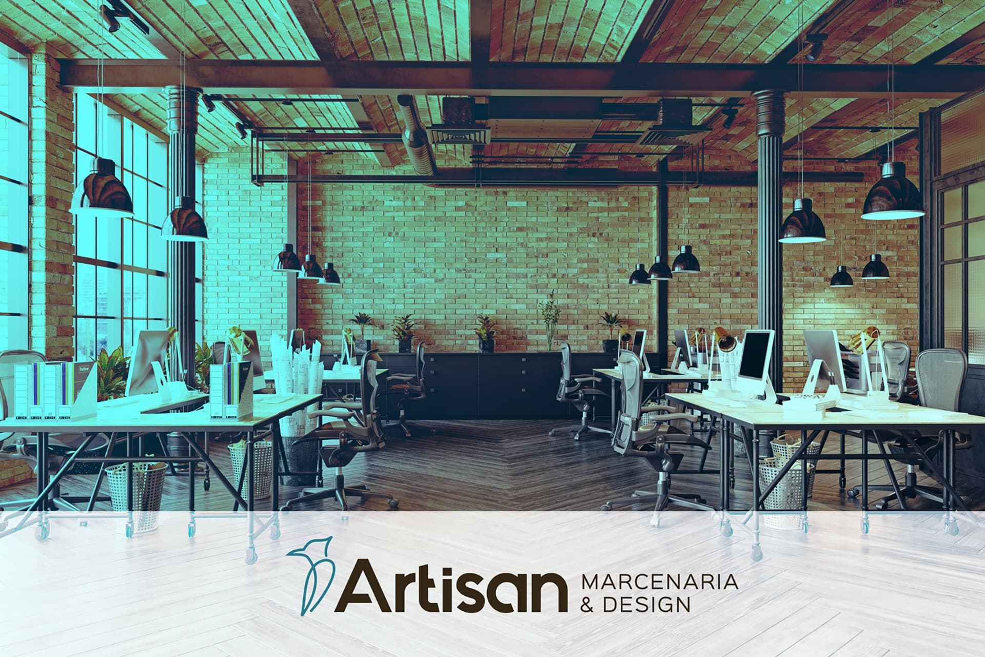 Peça digital da Artisan com escritório de marcenaria e design em estilo industrial