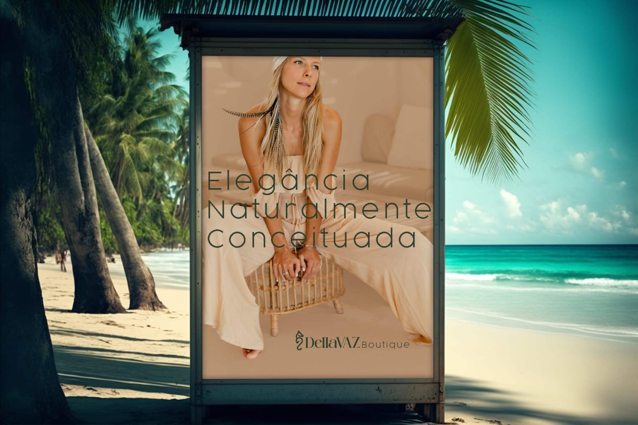 Cartaz Elegância naturalmente conceituada da DellaVaz em abrigo na praia