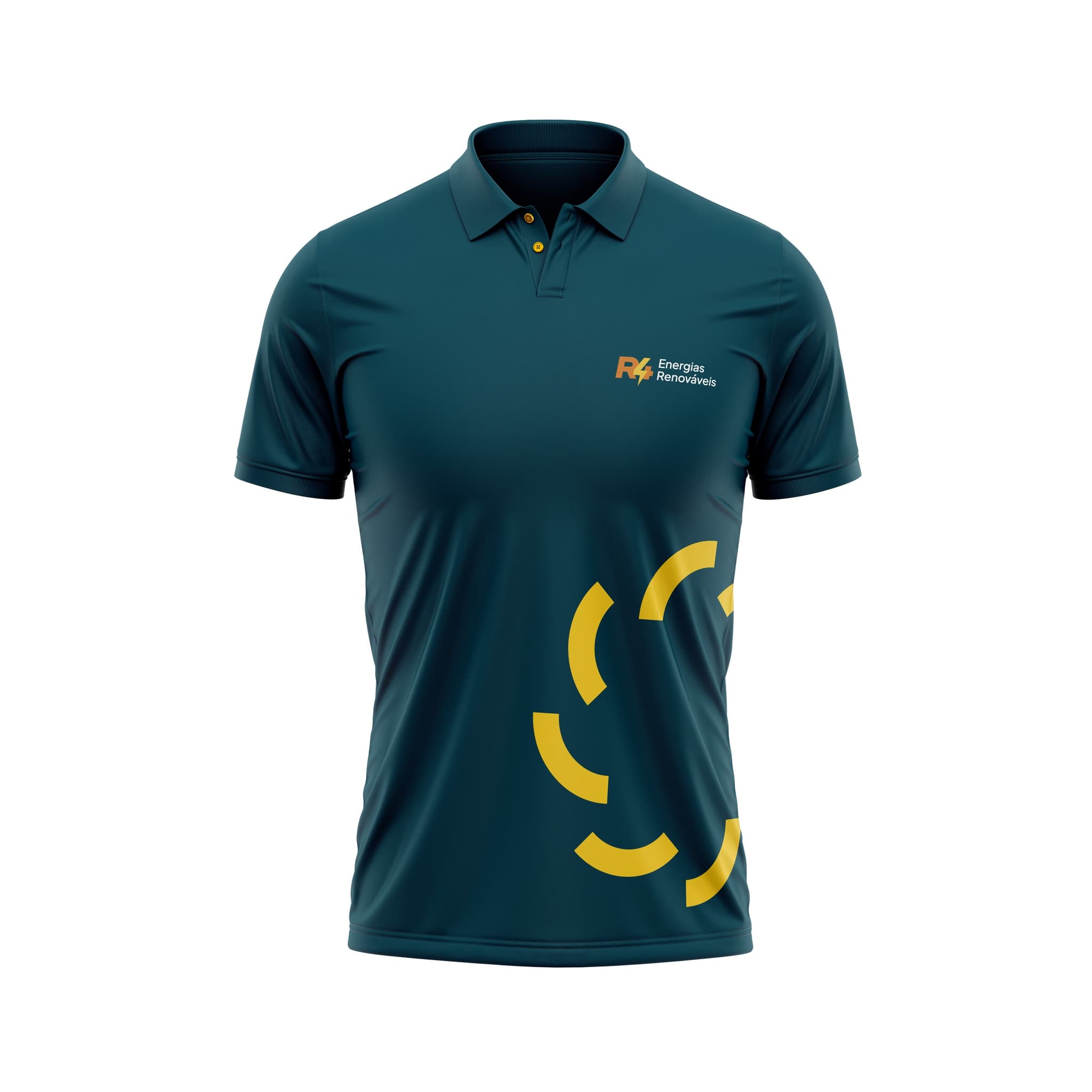 Camisa polo com a marca R4 Energias